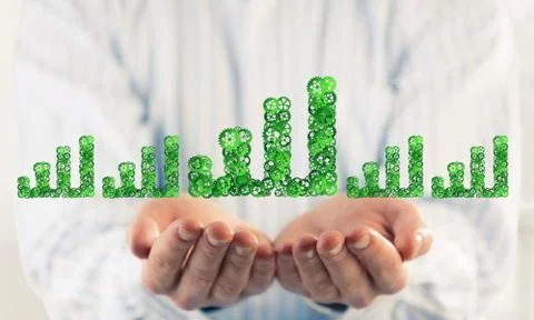 Progressing graph presented in male palms as symbol of success a Stock Photos
