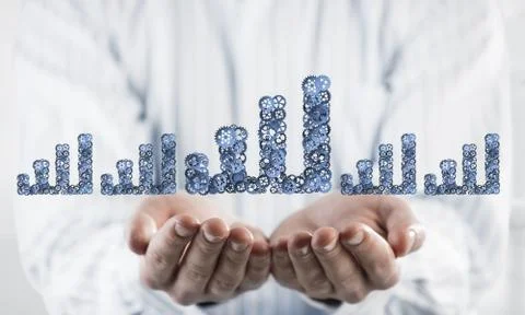 Progressing graph presented in male palms as symbol of success a Stock Photos