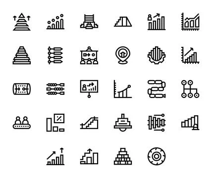 Progression Design Vector Icons featuring 28 PIXEL Perfect Bold Line Style Illustrazione stock