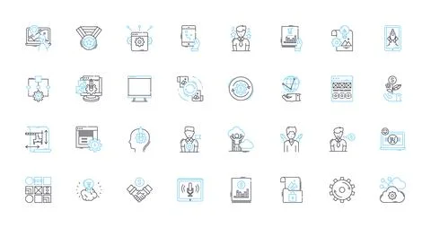Progression linear icons set. Advancement, Development, Improvement, Growth 库存插图