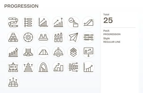 Progression Vector Icon Set with 25 Regular Line 128x128 Detail Enhanced Gr.. Stock Illustration