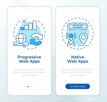 Progressive and native web blue onboarding mobile app screen Stock Illustration