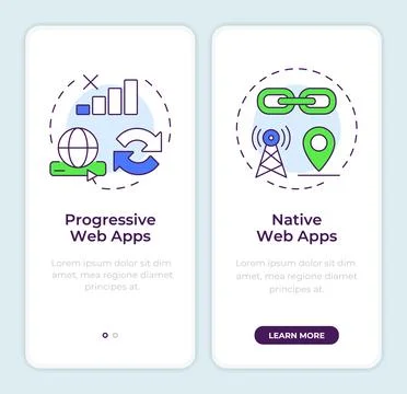 Progressive and native web onboarding mobile app screen Stock Illustration
