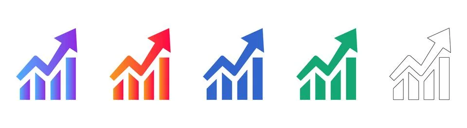 Progressive Bar Chart with Upward Arrow Icon Set Stock Illustration