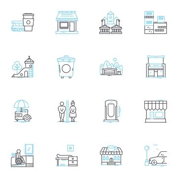 Progressive cityscape linear icons set. Futuristic, Sustainable, Vibrant, Eco Stock Illustration