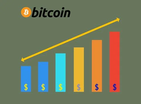 Progressive graph of increase Bitcoin value. Cryptocurrencies and new technol Stock Illustration