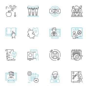 Progressive pedagogy linear icons set. Innovation, Creativity, Engagement Stock Illustration