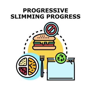 Progressive slimming progress with healthy eating avoiding fast food Stock Illustration