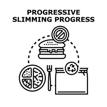 Progressive slimming progress with healthy eating avoiding fast food Stock Illustration