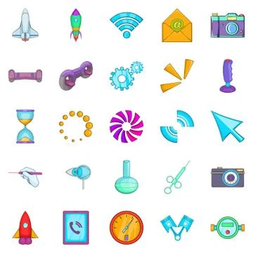 Progressive technology icons set, cartoon style Stock Illustration