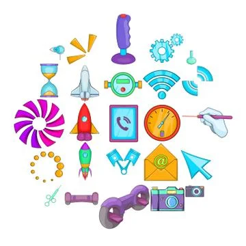 Progressive technology icons set, cartoon style Illustrazione stock