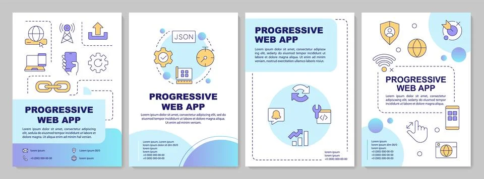 Progressive web app blue circle brochure template Stock Illustration