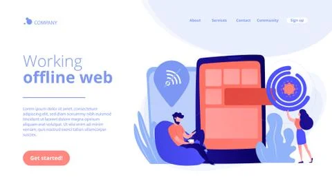 Progressive web app concept landing page. Illustration
