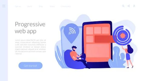 Progressive web app concept landing page. Illustration
