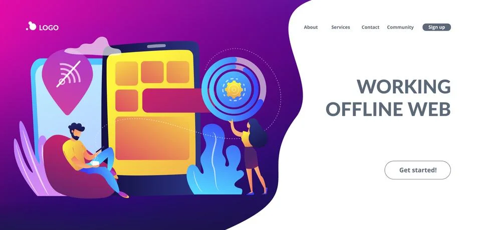 Progressive web app concept landing page. イラスト素材