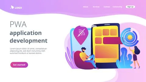 Progressive web app concept landing page. Stock Illustration