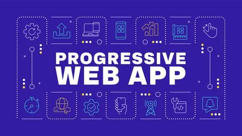 Progressive web app dark purple word concept Stock Illustration