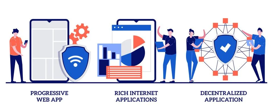 Progressive web app, rich Internet and decentralized applications concept w.. Stock Illustration