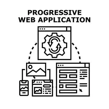 Progressive web application developing adapting for various devices Illustrazione stock