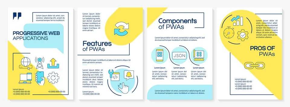 Progressive web applications blue and yellow brochure template Illustrazione stock