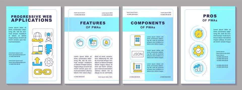 Progressive web applications blue brochure template Stock Illustration