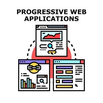 Progressive web applications developing web concepts online Stock Illustration