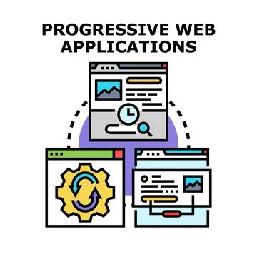 Progressive web applications development and concept illustration 스톡 일러스트
