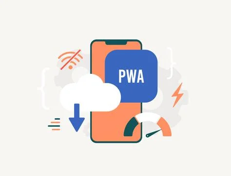 Progressive web apps combine mobile app speed and website reach, enabling イラスト素材