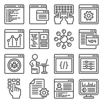 Progrmming Code and Coding Icons Set. Line Style Vector 스톡 일러스트