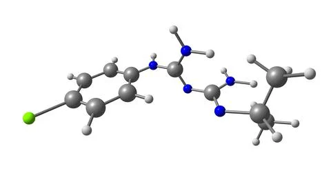 Proguanil molecular structure isolated on white Illustrazione stock