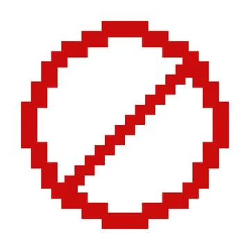 Prohibit 8 bit pixel retro digital red crossed circle sign. Stock Illustration