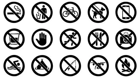 Prohibited activity signs collection with displays comprehensive collection Stock Illustration