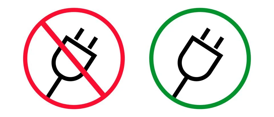 Prohibited and permitted use of electrical outlet. Chargeable and non-charg.. Stock Illustration