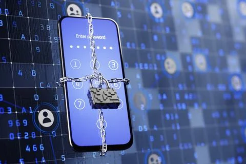 Prohibited applications on a smartphone. Blocking dangerous applications. P.. Stock Illustration