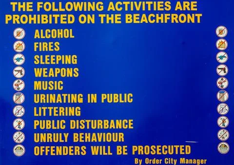 Prohibited Beach Activities Sign Stock Illustration