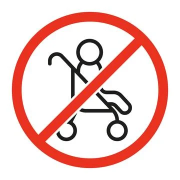 Prohibited entry with stroller, line sign. Symbol of pram with baby forbidden Stock Illustration