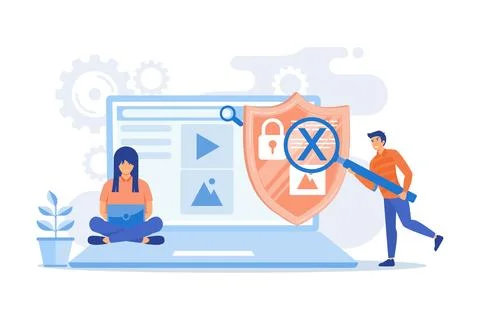 Prohibited, illegal sites, resources. Copyright protection from scamming. M.. Stock Illustration