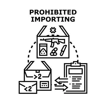 Prohibited importing of illegal goods and contraband via customs Stock Illustration