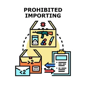 Prohibited importing of illegal goods and contraband via customs Stock Illustration