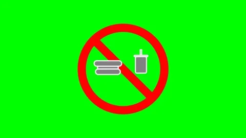 Prohibited items sign featuring a sandwich and a drink bottle on green screen Stock Footage 333373847