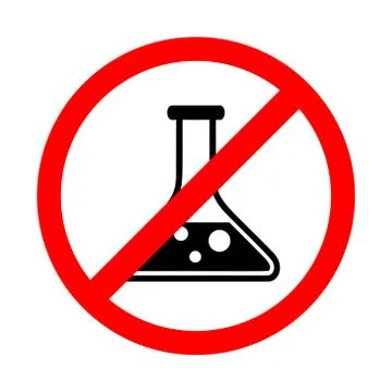 Prohibited laboratory flask vector sign. Chemical icon forbidden chemical ico Stock Illustration