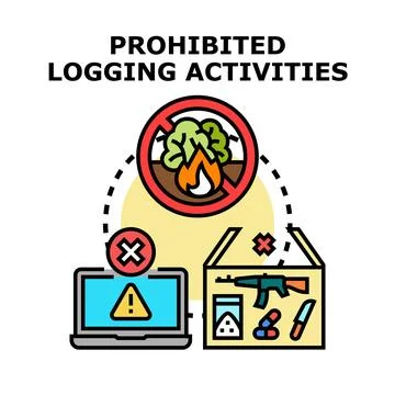 Prohibited logging activities concept preventing illegal actions Stock Illustration