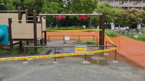 Prohibited park playground equipment Stock Footage 147479574