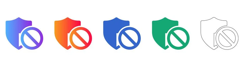 Prohibited Shield Security Icons in Multiple Colors Stock Illustration