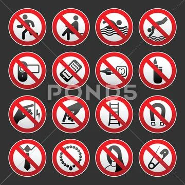 Prohibited signs, gray background, vector Stock Illustration