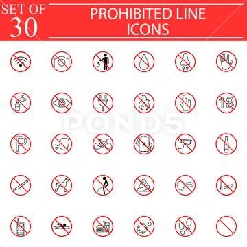 Prohibited signs line icon set, Forbidden symbols Stock Illustration
