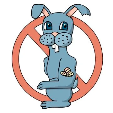 Prohibition cool cartoon easter bunny with easter eggs tattoo. white backgrou Stock Illustration