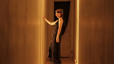 Prohibition era Prostitute in Hallway after meeting a customer - Recreation Stock Footage 106948776