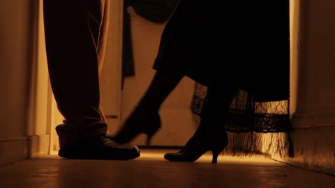 Prohibition era Prostitute in Hallway, seduces her male customer - Recreation Video stock 106948265