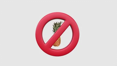 Prohibition pineapple red warning sign concept 3d animation video with alph.. Stock Footage 303048592